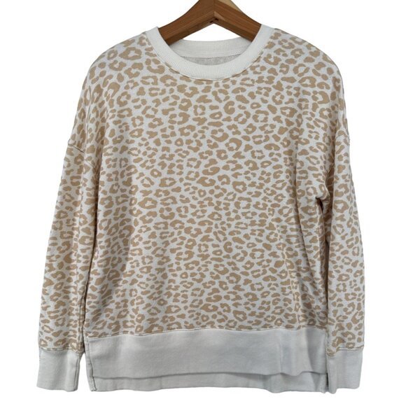 Time and Tru Womens Sweatshirt S  Leopard Print Beige Comfy Cozy Casual High-Low - Picture 1 of 10
